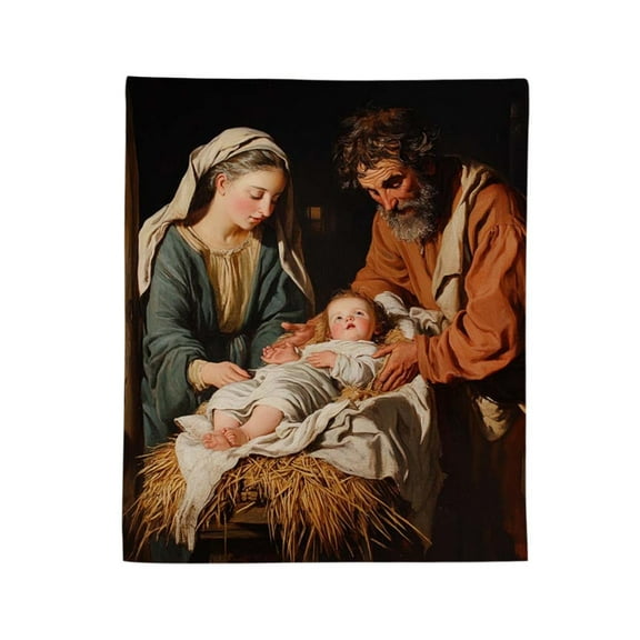 Nativity Scene Paint Flannel Blanket, Christian Religious Painting Nap Blanket for Christmas Decoration, 27.6x39.4 Inches