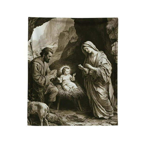 Nativity Scene Paint Flannel Blanket, Christmas Jesus Born Paint Blanket for Adults, Christian Religious Painting Nap Blanket for Christmas Decoration, 27.6x39.4 Inches