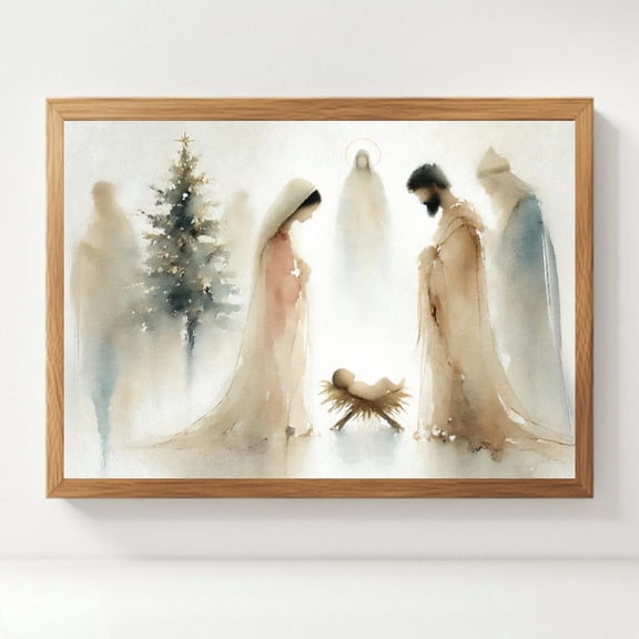 Nativity Scene Print Christian Art Birth Of Christ, Unframed Paper Poster 8x10in