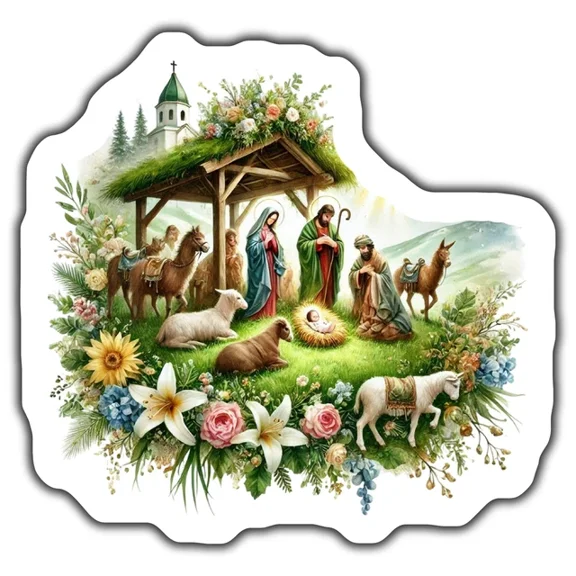 Nativity Scene Religious Holiday Manger Scene Holykindle For College Gratitude Quote Vinyl Decal Sticker