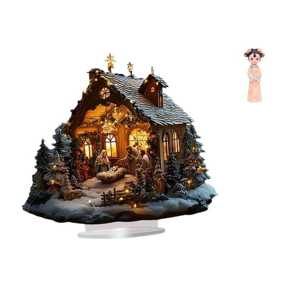 Nativity Scene Sculpture 2D Acrylic Ornament Resin Doll Statue Freestanding Table Decor for Home Office Party Shelf