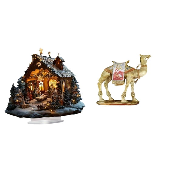 Nativity Scene Sculpture Acrylic Camel Figurine Resin Animal Statue with Stable Base for Home Bedroom Party Shelf Decor