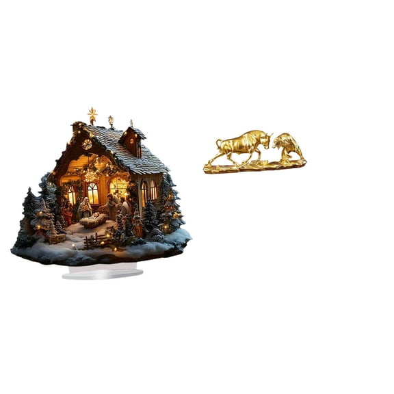 Nativity Scene Sculpture Bull Bear Ornament Acrylic Material Tabletop Decor for Home Office Shelf