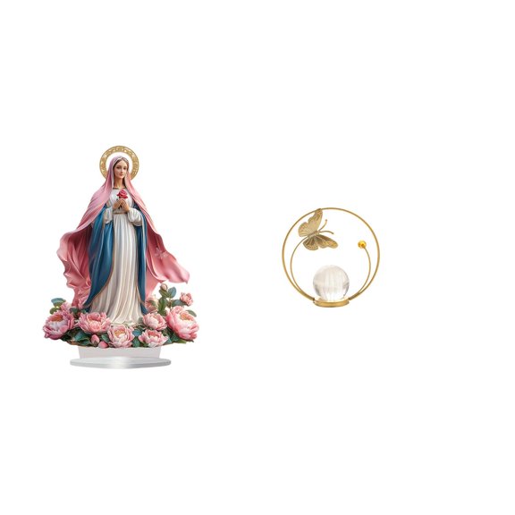 Nativity Scene Sculpture Crystal Ball Statue Acrylic Ornament with Iron Base for Home Office Party Decor