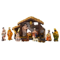 Nativity Scene Set, Resin Holy Family Character Stables Sculpture Manger Figurine for Indoor Tabletop Fireplace Christmas Decorations