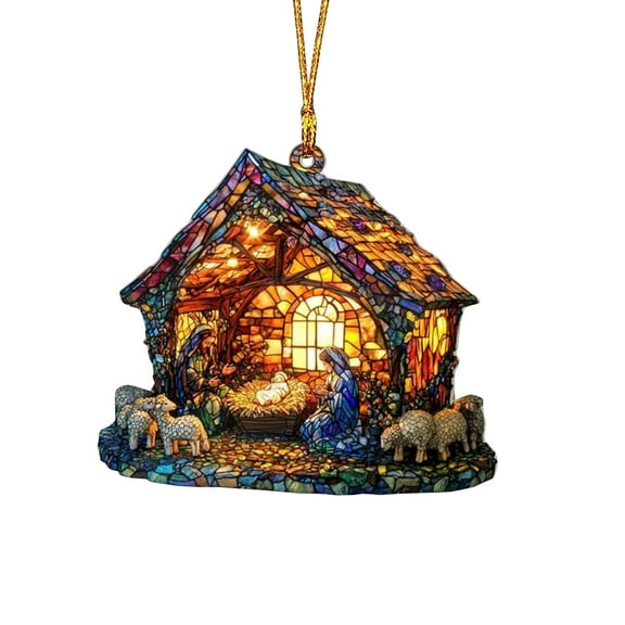 Nativity Scene Suncatcher, Stained Glass Window Hanging With Reflective Design, Holiday Decor For Home And Christmas Tree, 10Cm Size And Acrylic Material, Easy To Hang And Beautiful