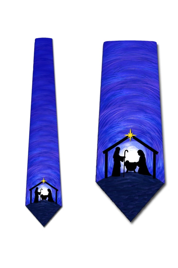 Nativity Scene Ties Blue Necktie Mens Necktie by Three Rooker