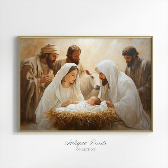 Nativity Scene Wall Art Christian Winter Holy Family Jesus Art Decor Style One, Unframed Paper Print