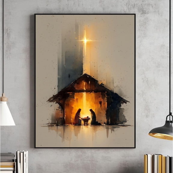 Nativity Scene Wall Art, Noel Nativity Print, Christian Poster, Birth Of Jesus Painting, Watercolor Style Nativity, Holy Family Digital UNFRAMED PAPER POSTER, Home Decor, Vintage Gift
