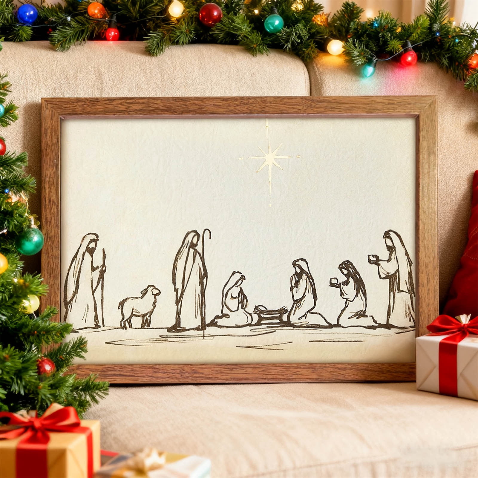 Nativity Scene Wall Decoration with Bethlehem Star, Framed Artwork for Christmas, Inspires Reverence and Peace, Meaningful Gift for Family and Friends, Holiday Decor