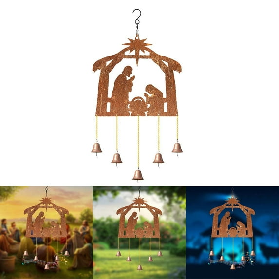Nativity Scene Wind Chime - Religious Christmas Hanging Ornament with Biblical Figures, Christian Holiday Decoration for Indoor Outdoor Seasonal Display