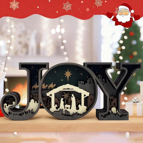 Nativity Scene Wooden Ornaments, Lighted Nativity Sign Tabletop Decorations, Wooden LED Light Decor for Christmas Table & Home, Festive Nativity Decor to Celebrate Holiday Spirit, 9*3.7in, Brown