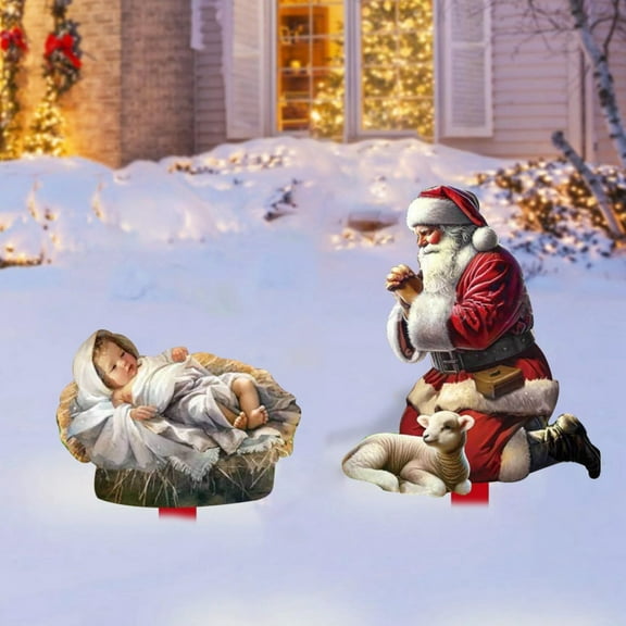 Nativity Scene Yard Acrylic Signs Stakes 2pcs 12" Rustic Christmas Decorations Outdoor Christian Xmas Decor for Lawn Front Door Garden Home Farmhouse Patio Porch Outside B