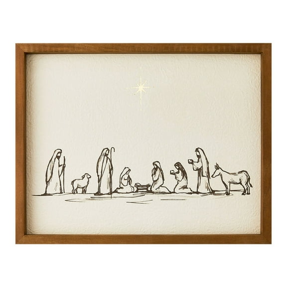 Nativity Scene with Bethlehem Star Framed Christmas Wall Art, 14" x 11", by Hólǐday Tǐ-me