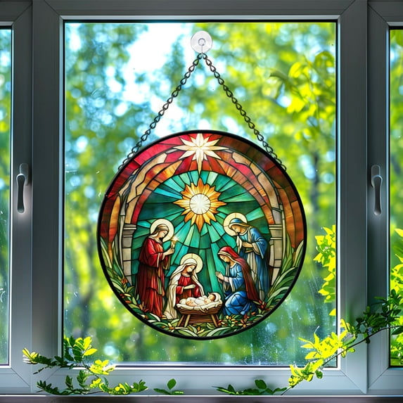 Nativity SceneStained Glass Suncatcher, Nativity SceneGlass Suncatchers for Windows For Merry Christmas