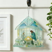 Nativity Sea Glass Pendant, 2D Acrylic Birth of Jesus Hanging Pendants for Family Gatherings Holiday Parties and Windowsill