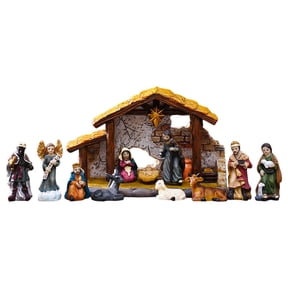 Nativity Set 12-Piece Christmas Nativity Scene Figurine with Stable Indoor Tabletop Home Decor Jesus Birth Scene Hand-Painted Collectible
