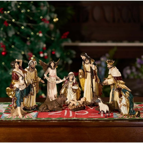 Nativity Set Christmas Indoor 11 Piece 12 Inch Scene Statue Figurines Jesus Manger Crib Ornament Church Xmas Gift Home Catholic Religious Decoration
