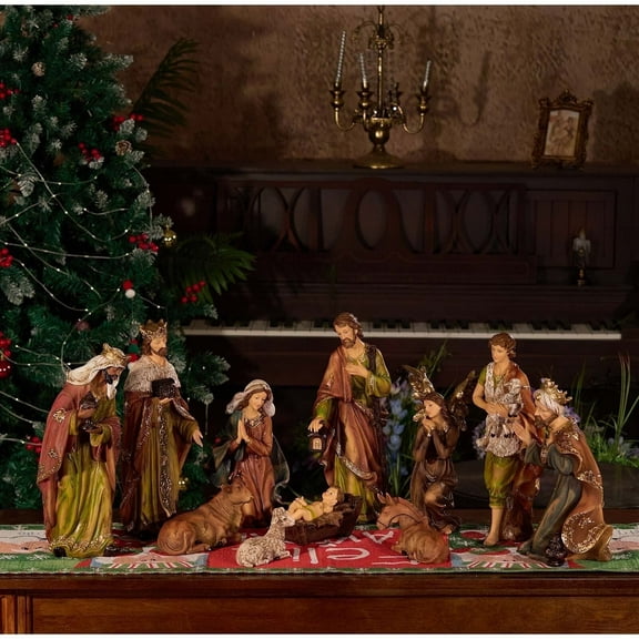 Nativity Set Christmas Indoor 11 Piece 15 Inch Scene Statue Figurines Jesus Manger Crib Ornament Church Xmas Gift Home Catholic Religious Decoration