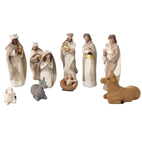 Nativity Sets for Christmas 10 Pieces - Hand Painted Nativity Scene Indoor, 4.8" Classic Figurines Holy Family Jesus Manger Crib Ornament, Xmas Decorations