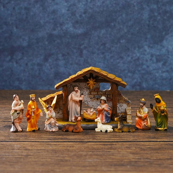 Nativity Sets for Christmas Indoor Set of 12 Pieces Tabletop Classic Nativity Scene Resin Figurines Set Religious Decorations Collection Gifts fot All Holidays Home Decor
