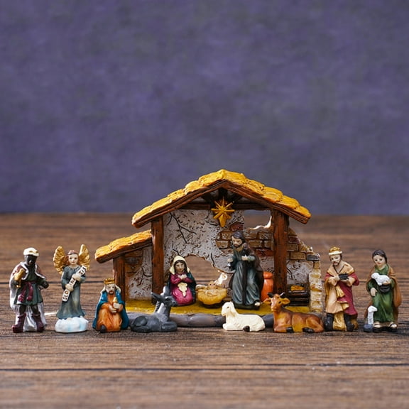 Nativity Sets for Christmas Indoor Set of 12 Pieces Tabletop Classic Nativity Scene Resin Figurines Set Religious Decorations Collection Gifts fot All Holidays Home Decor
