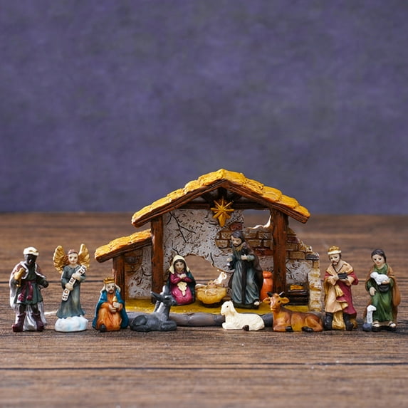 Nativity Sets for Christmas Indoor Set of 12 Pieces Tabletop Classic Nativity Scene Resin Figurines Set Religious Decorations Collection Gifts fot All Holidays Home Decor