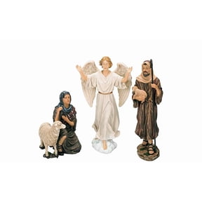 Three Kings Gifts Shepherds, Angel, Shep and Lamb, Polystone Flat Bottom Base for Stability, Home Decorating Christmas Nativity Scene Sets & Figures, 3-Pieces, for 10 inch Scale Collection