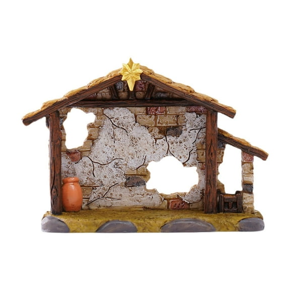 Nativity Stable Manger Shed Lightweight Resin for Christmas Tabletop Display Home Office Decoration