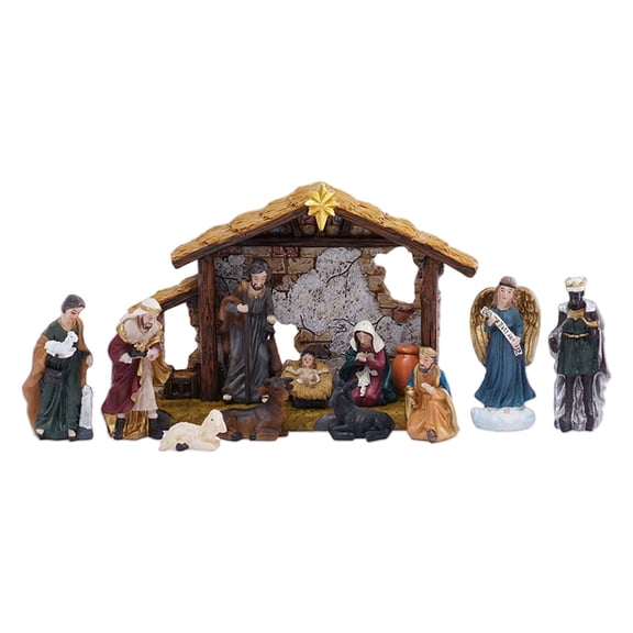 Nativity Stable Statue, Resin Holy Family Scene with Animals, Religious Christmas Ornament, for Indoor Home