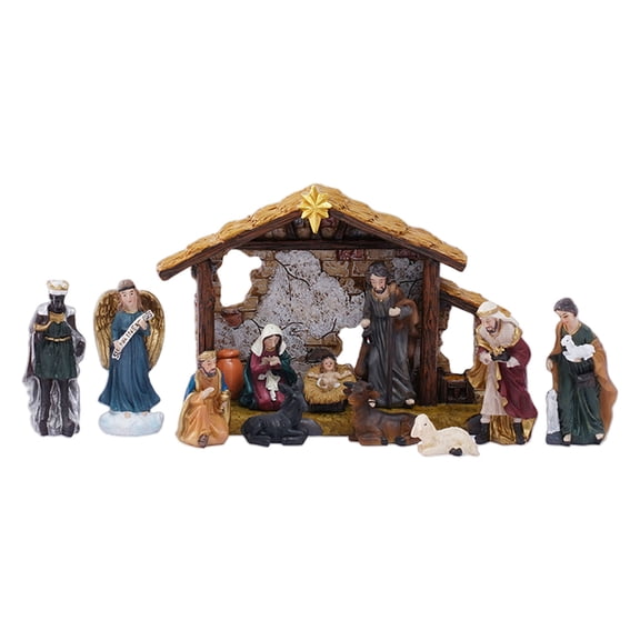 Nativity Stable Statue, Resin Holy Family Scene with Religious Christmas Ornament, for Indoor Home