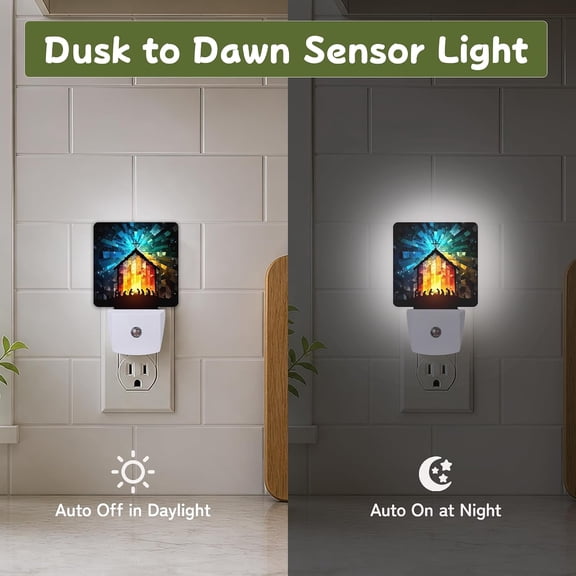 Nativity Stained Glass Night Lights Plug into Wall, Night Light with Dusk to Dawn Sensor for Bedroom Bathroom Kitchen Hallway Stairs, Decorative Room Gift, Energy Efficient Desk Lamp