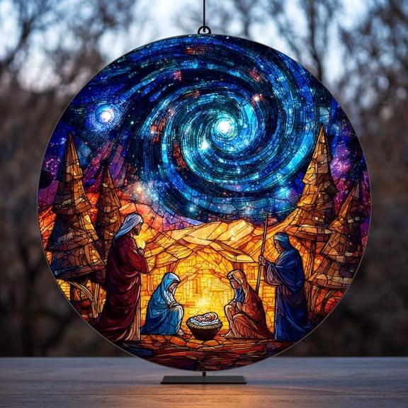 Nativity Stars Glass Suncatcher, Star of Bethlehem Glow, Christian Christmas Decor, 3.5 in