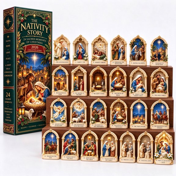 The Nativity Story 2026 Advent Calendar with 24 Scenes Christmas Countdown Set Religious Decorative Ornaments for Family Holiday Gift and Home Display