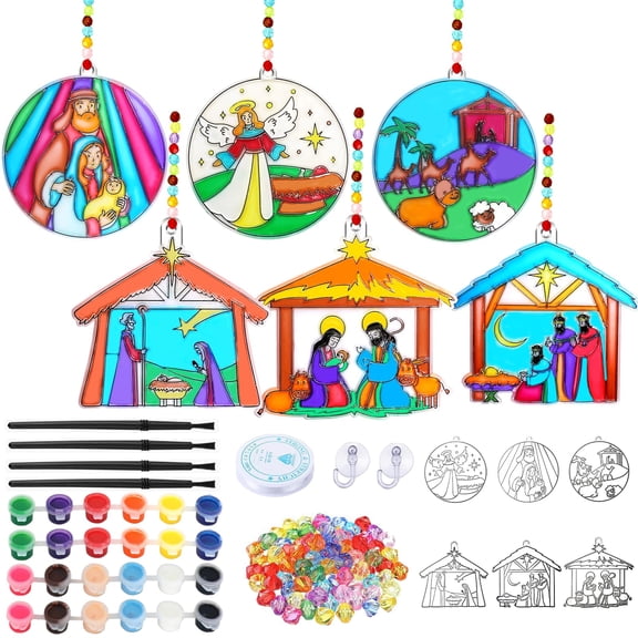 Nativity Suncatchers Craft Kit 24 Pcs Clear Plastic Christmas Ornament Supplies