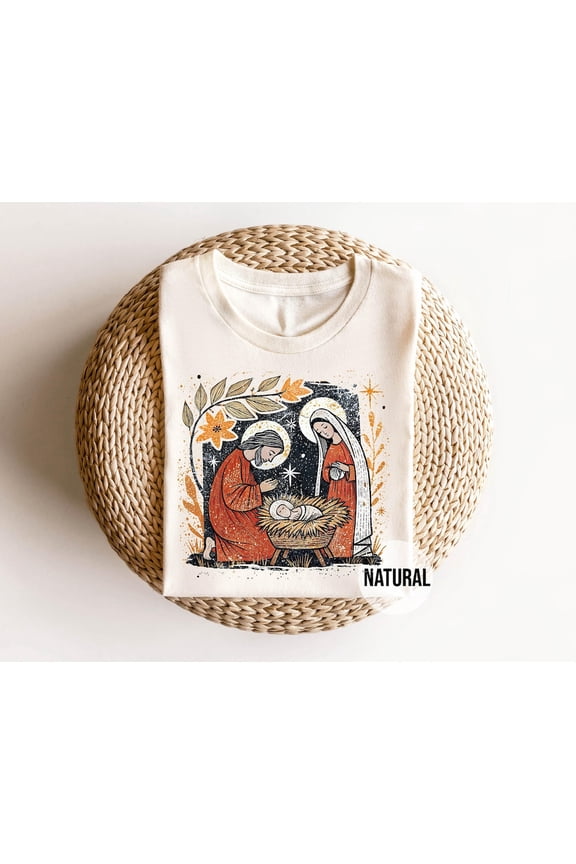 Nativity T-Shirt, Christian Season Shirt, Holy Family Mary Joseph Jesus Graphic Tee, Religious Faith Bible Top