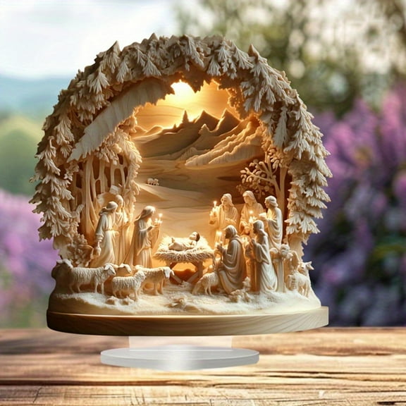 Nativity Table Top Christmas Decoration,Christmas Nativity Center Pieces Decoration for Table,Acrylic Card Insert Realistic Tianlong High-end Solemn Desktop Dining Table Decoration Ornament