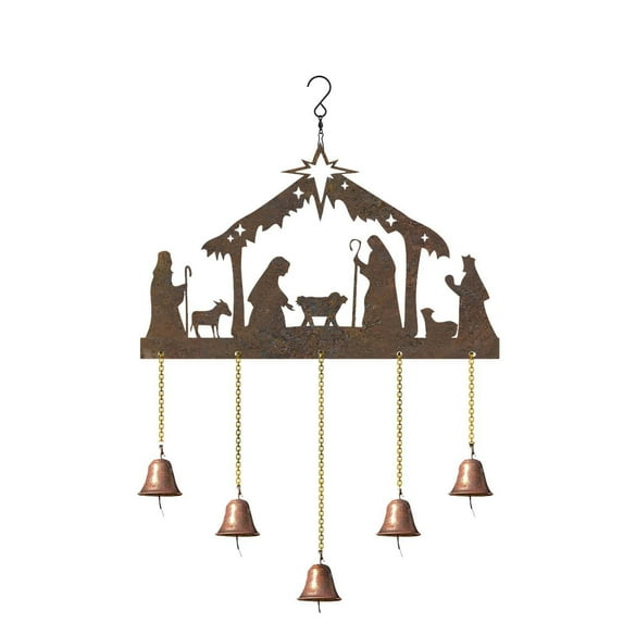 Nativity Theme Iron Wind Chime 11.81x19.69in Indoor Outdoor Hanging Decor Musical Holiday Christmas Garden Patio Decorative Art Piece Anniversary Present