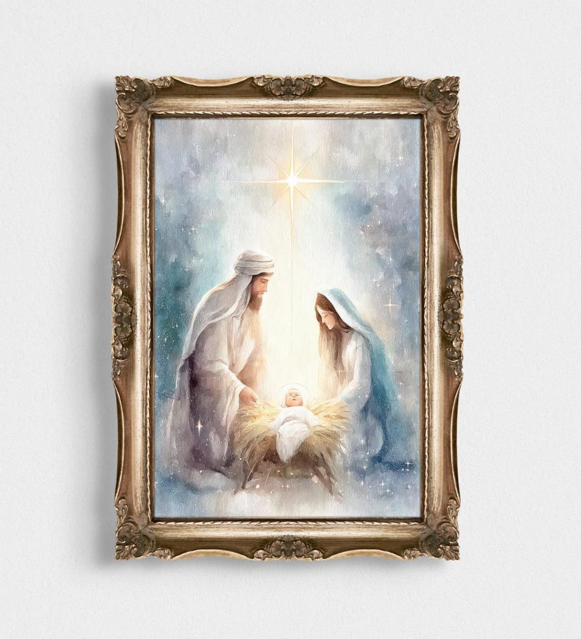 Nativity Wall Art Print, Holy Family With Bethlehem Star, Christian ...