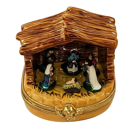 Nativity Stable Limoges Box for Holiday Decor Gift Limoges Box Porcelain Figurine