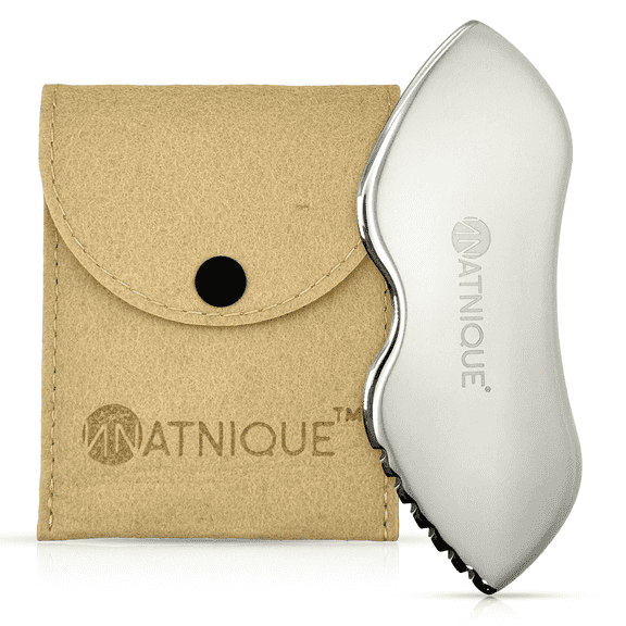 Natnique 304 Stainless Steel Gua Sha Tool, Board-Shaped Facial & Body Massage Tool for Face, Neck & Jawline with Travel Pouch