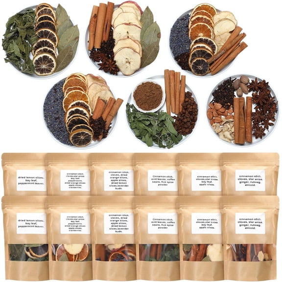 Natonhi 12 Pack Winter Stovetop Potpourri Simmer Pot Kit Dried Orange Slices Cinnamon Stick Air Freshener Sachet Ingredients Bowl Filler Decor for Holiday Fragrance Housewarming Gift