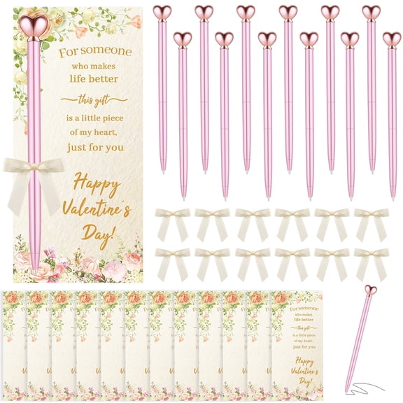 Natonhi 12 Pieces Valentine Heart Shaped Pens Black Ink Retractable Metal Decorative Cute Pens Heart Ballpoint for Valentines Party Favor Women Wedding Bridal Shower Gifts(Pink)