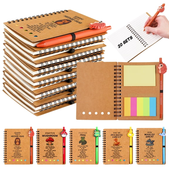 Natonhi 20Sets Employee Appreciation Gifts Bulk Inspirational Spiral Notebook with Sticky Note and Motivational Pens