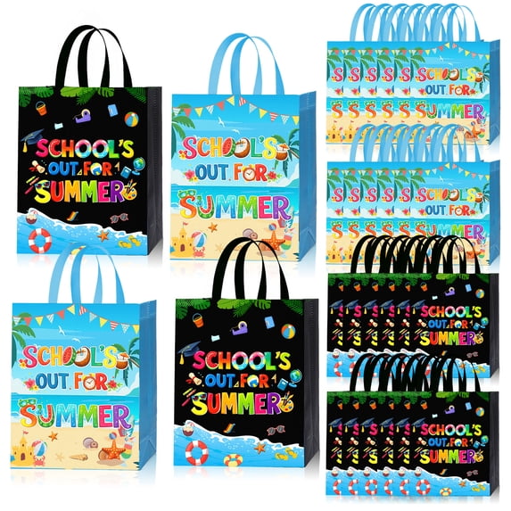 Natonhi 24 pcs End of the Year Party Bags Snacks Treat Candy Summer Gift Goodie Paper Bags with Handles for Summer Theme Party Favors Decorations Supplies