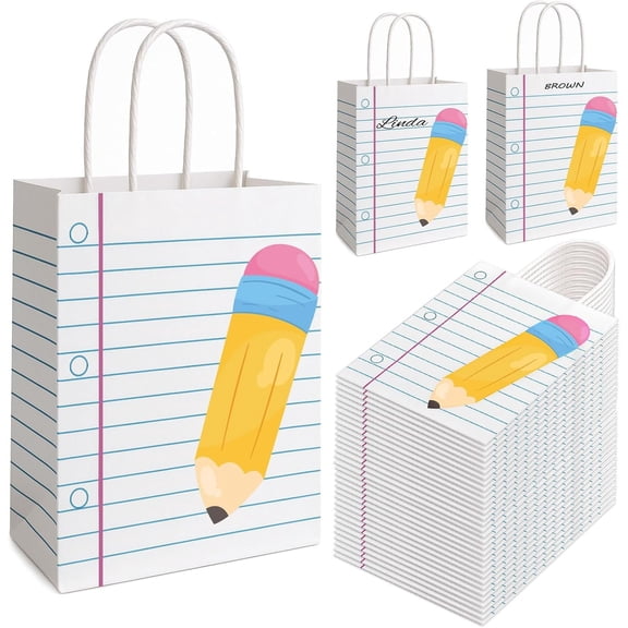 Natonhi 24Pcs Back to School Gift Bags Teacher Gift Bags Bulk with Handles,Pencil Notebook Line Teacher Appreciation Gifts End of Year Teacher Gifts Bags for Graduation Retirement Wrapping Supplies