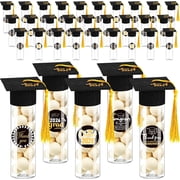 Natonhi 30 Sets 2026 Graduation Candy Tubes Graduation Party Candy Boxes Containers Grad Cap Jars with Tassels Stickers Clear Plastic Party Favors for Graduation DecorationsBlack