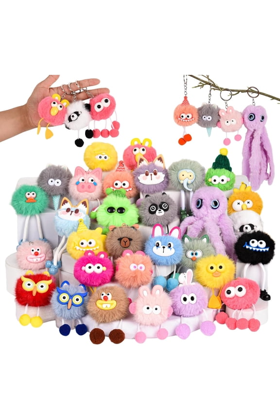 30pcs Cute Plush Keychains Kawaii Keychain Bulk for Birthday Goodie Bags Pinata Toys Classroom Prizes Party Favors