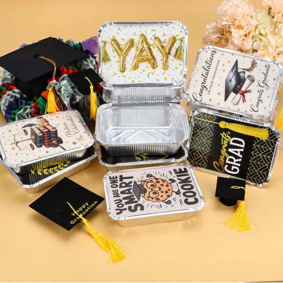 Natonhi 40pcs Graduation Cookie Containers with Lids 10 Styles Disposable Aluminum Foil Food Containers For Food Storage