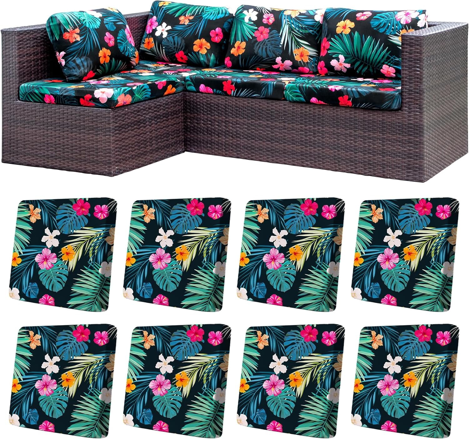Natonhi 8pcs Stretch Patio Cushion Covers,Outdoor Couch Covers Replacement,Outdoor Couch & Sofa Slipcovers,for Patio Furniture Cushion Covers,Washable Reusable urniture Protector